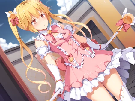 <lora:Kirishima_Reon_-_Yamizome_Revenger_-_Escude:1>,1girl,escude,reon,mg outfit,holding,staff,holding staff,medium breasts,outdoors,dutch angle,standing,simple background,, masterpiece,best quality,amazing quality,