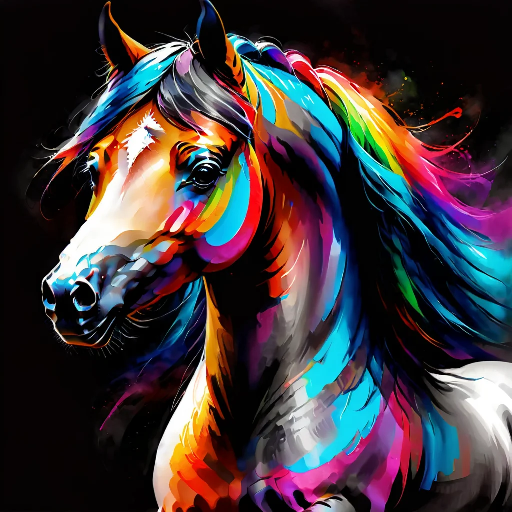 arabian horse head, rainbow, portrait, digital painting, Colorsplash, <lora:Horse_Breeds-000012:1.2>, <lora:SDXLPaintSplash:1>
