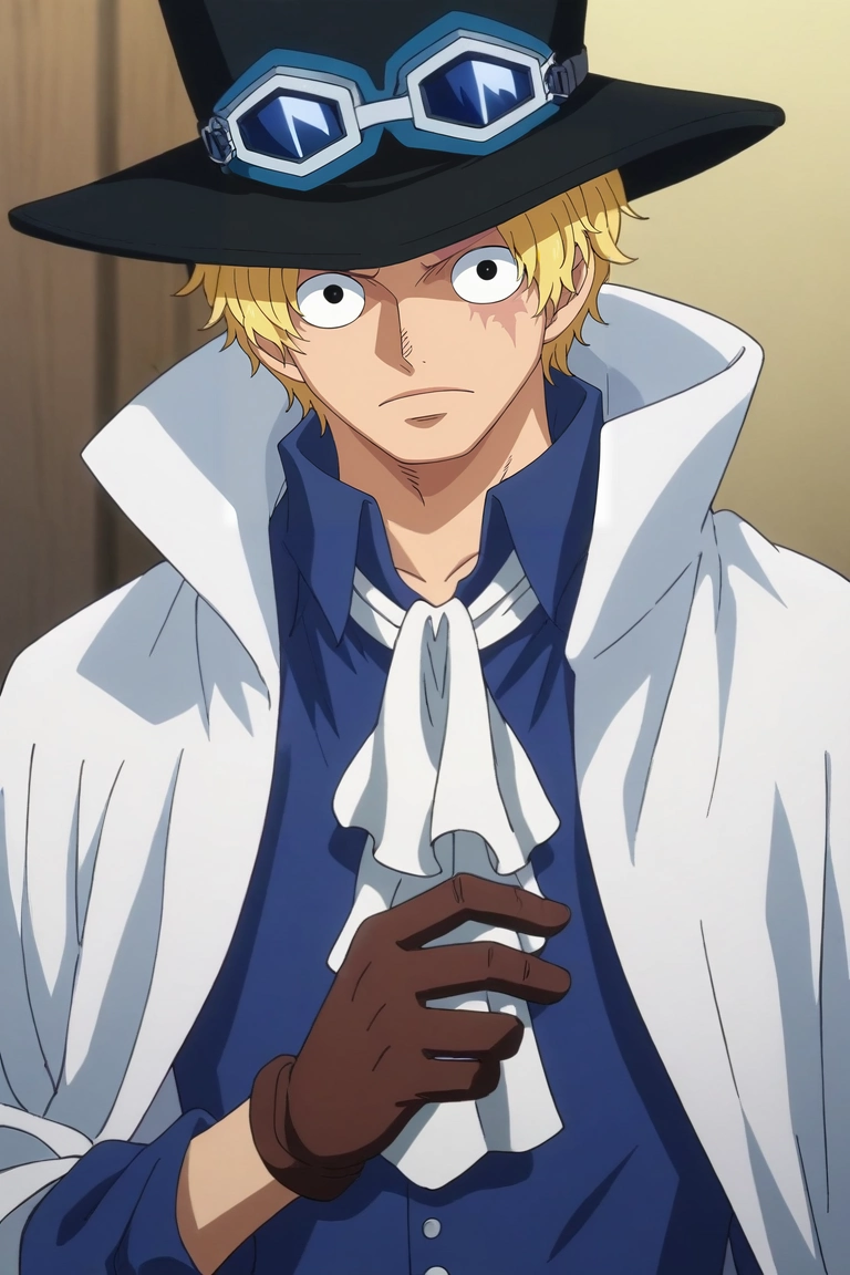 score_9, score_8_up, score_7_up, source_anime, rating_safe, intricate details, anime screencap, , official style, looking at viewer, depth of field, 1boy, solo, male focus, <lora:sabo_one_piece_pony:0.88>, sabo_one_piece, blonde hair, black eyes, short hair, scar across eye, , goggles on headwear, top hat, brown gloves, black headwear, white ascot, coat, blue shirt, , , baseball cap, <lora:sdxl_lightning_8step_lora:1>