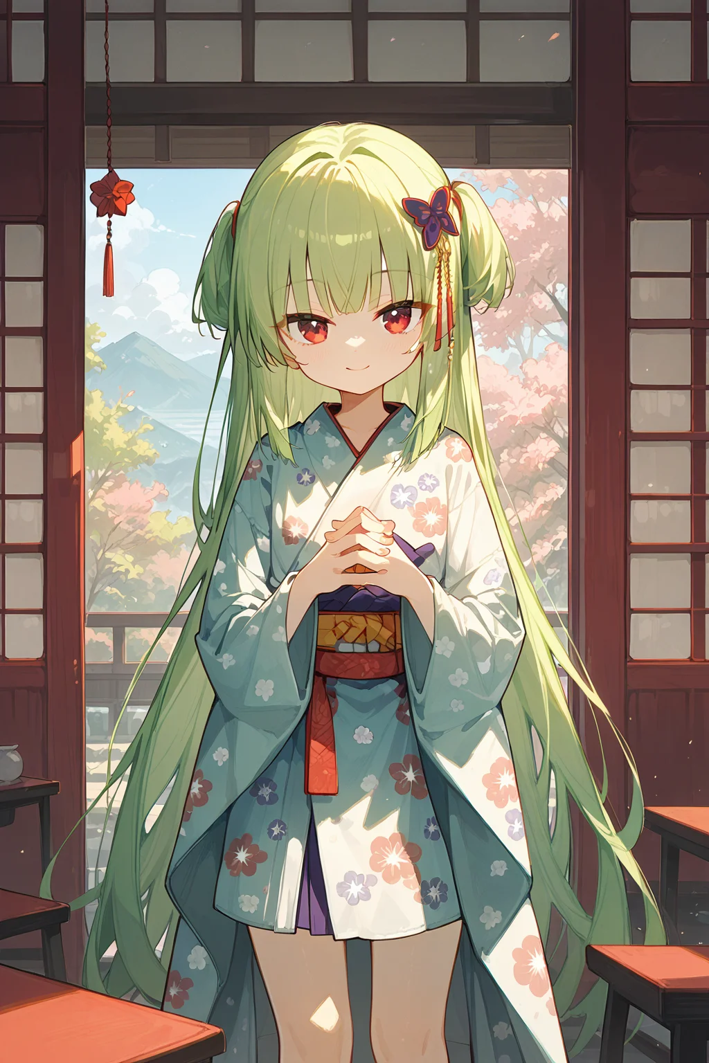 (score_9,score_8_up,score_7_up),<lora:congyu(Senren Banka)-v1:1>,congyu(Senren*Banka),1girl,long hair,solo,japanese clothes,very long hair,kimono,smile,green hair,looking at viewer,red eyes,yukata,standing,blonde hair,floral print,own hands together,bangs,
good feet,anime,NSFW,expressive,amazing quality,ultra hd 32k,