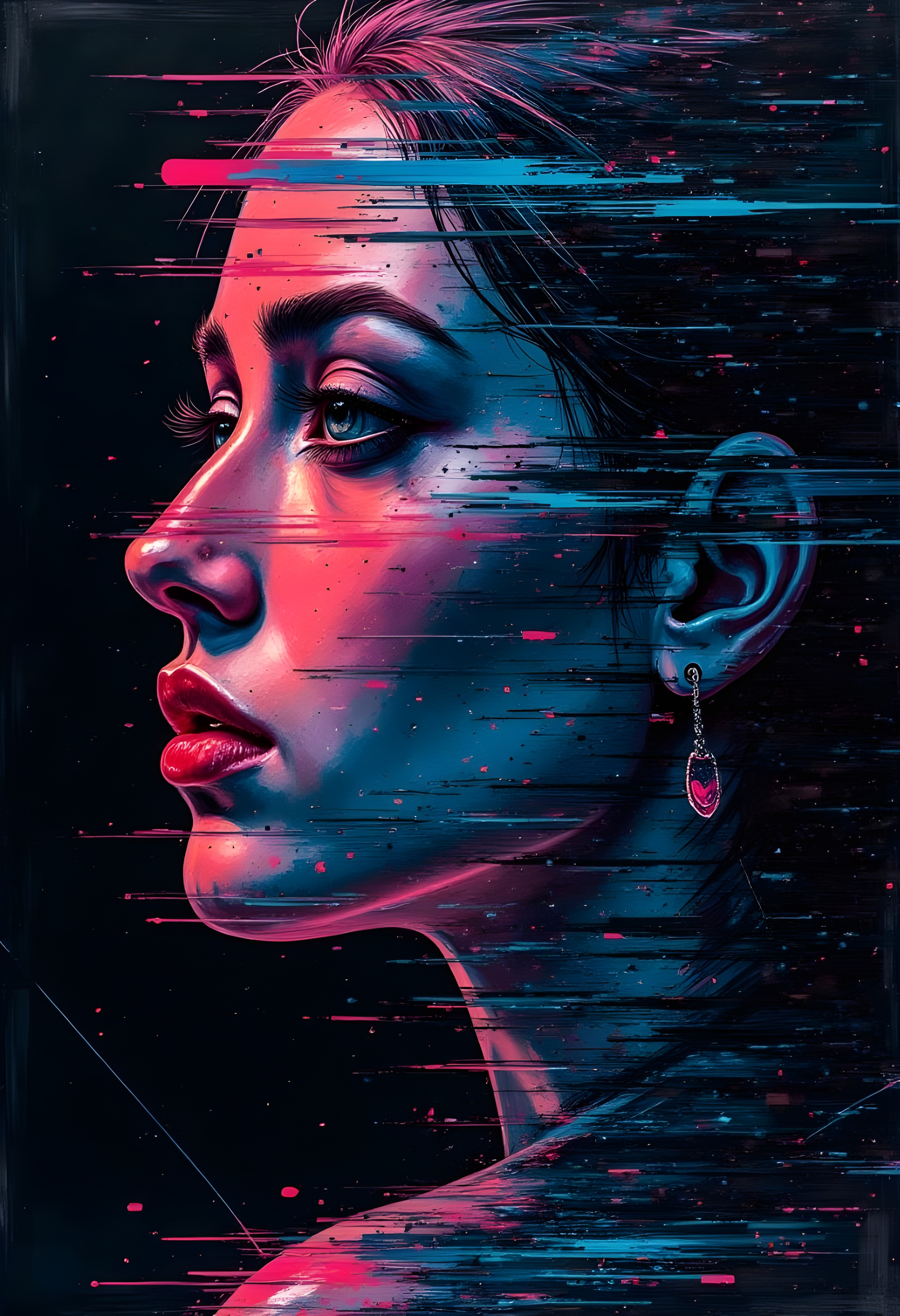 cinna flow, Inkpunk vectorline style, triple glitchy gradient, DSLR style, heavy grain, noisy interference, banding holographic, Oniric Obsidian Mirror photorealistic acrylic gouache, world of a fractured seer, by Syd Mead and HR Giger, lip piercing and multiple facial tattoos, repetitive hand-drawn art style, mirrored shards repeating into infinity, glowing onyx and chrome, modern art style painting, by Yayoi Kusama and Egon Schiele, piercing, repetitive hand-drawn art style, circuit board patterns repeating into infinity, glowing dark silver and electric blue, art done by Tsutomu Nihei, surveillance cam footage, teal and crimson, prismatic color cycling, hueshift strobing, a Hieronymus Bosch surreal psychedelic painting surveillance cam footage, pure reflection shown in the shattered prism, keeper of the fractured reality, anaglyph chromashift glitches, game camera, posted on MySpace 2003.
