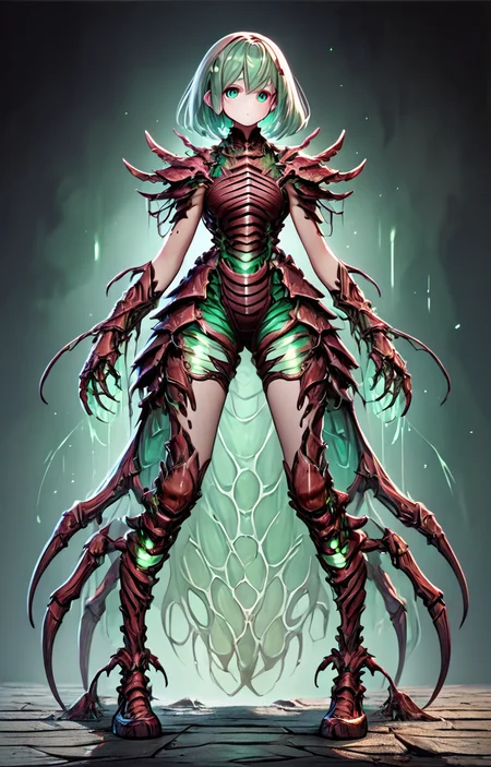 score_9,score_8_up,score_7_up,
monsterworld, masterpiece,high resolution,detail,
1girl, solo,, looking at viewer, r, full body, standing, green glow, humanoid, insect clothes
, <lora:monster_world-8:0.8>