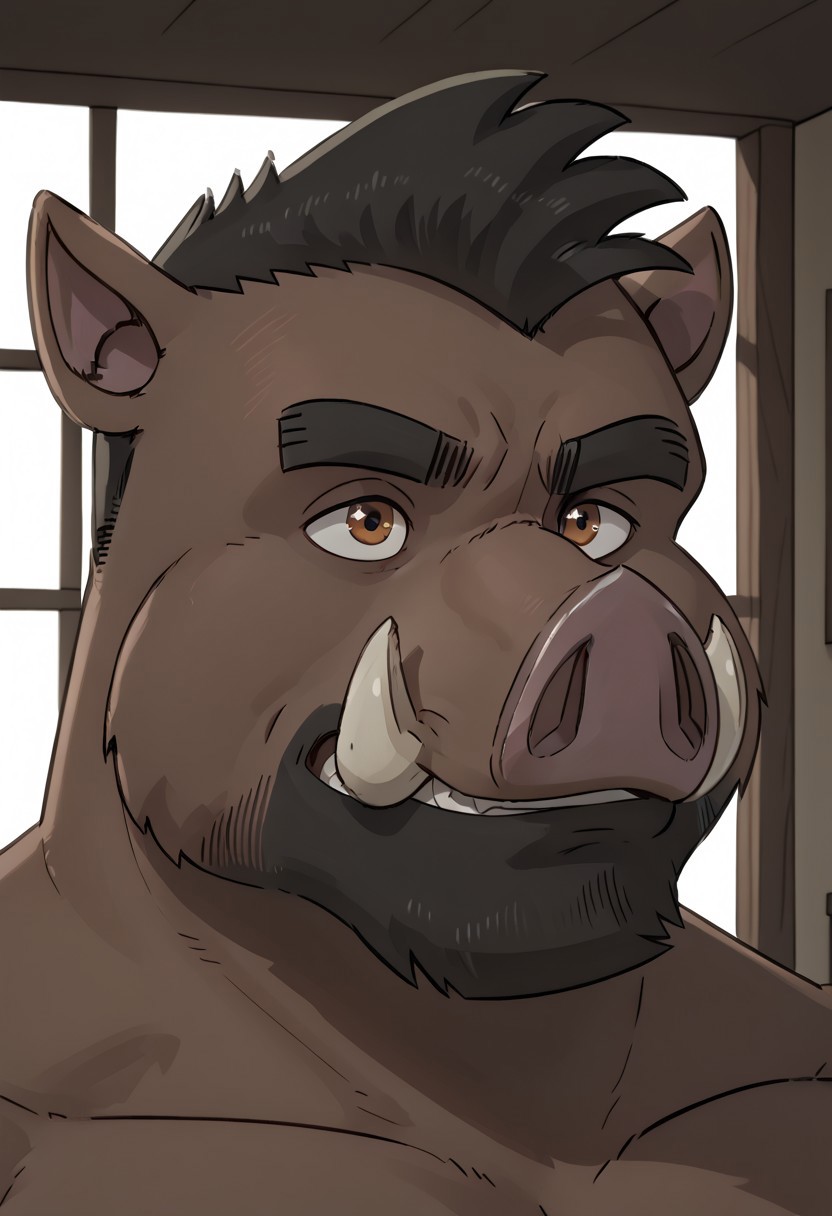 score_9, score_8_up, score_7_up, (((Borisdw))), boar, head shot, upper body, indoors, (Expressive neutral face), pupils shown, big iris, hi res, 4k res, detailed eyes, eyes focus, perfect eyes, accurate face, best artwork, highly detailed