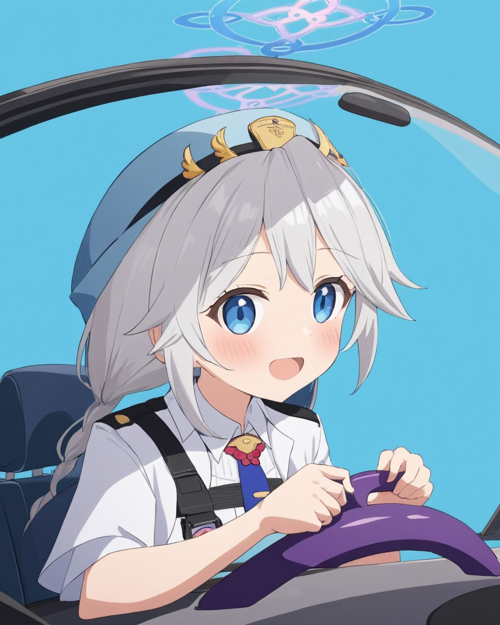 kirino \(blue archive\),1girl, doughnut, virtual_youtuber, solo, steering_wheel, open_mouth, driving, car, car_interior, ground_vehicle, seatbelt, necktie, shirt, blue_background, blush, holding_food, shoes, policewoman
<lora:kirino_(blue_archive)_image172_2023-12-01:1>halo. gorgeous,key visual, vibrant, studio anime,award-winning, professional, highly detailed,high budget, cinemascope