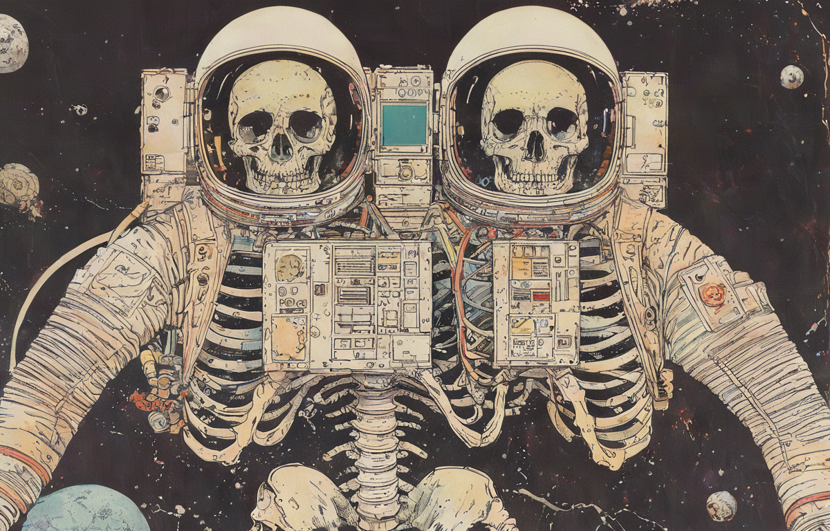masterpiece,best quality,<lora:tbh56-sdxl:1>,illustration,Astronaut Skeleton