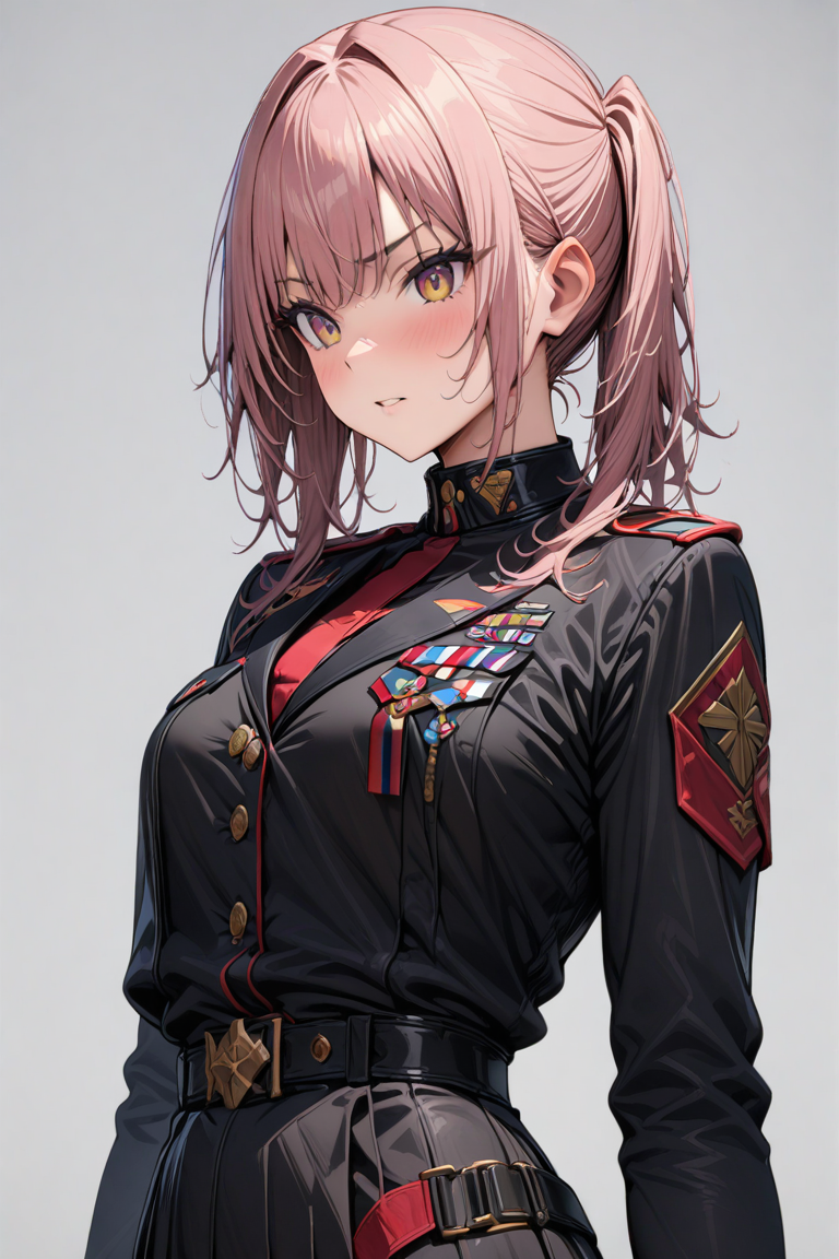 (masterpiece), (high detail),1girl, solo, girl wear obilonian empire military uniform, obilonian empire, obilonian empire military uniform , white background,  <lora:Obilonian_Empire_Military_Uniform_r1:0.8>, high detail outfit, focus outfit