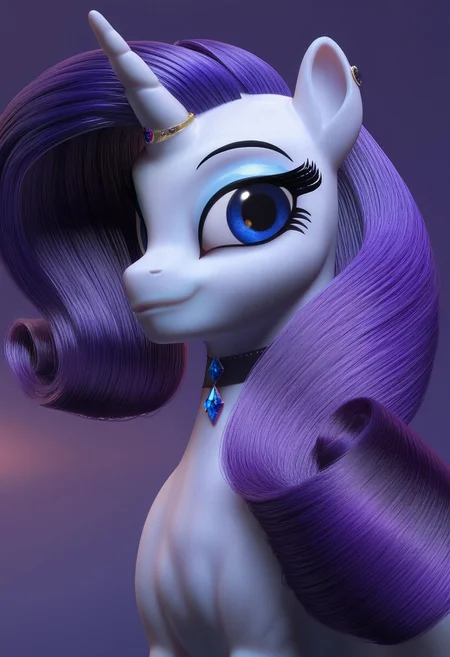 score_9, score_8_up, score_7_up, source pony, c1op1c1an, feral pony, solo female, rarity, looking at you, smiling, tilted head, choker