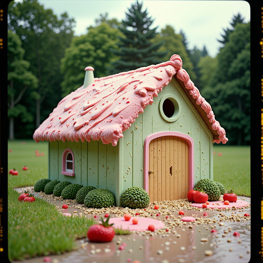 a professional (film grain:1.2) photography of a made entirely out of ice cream GelatoStyle Barn<lora:GelatoStyleFlux:0.9>