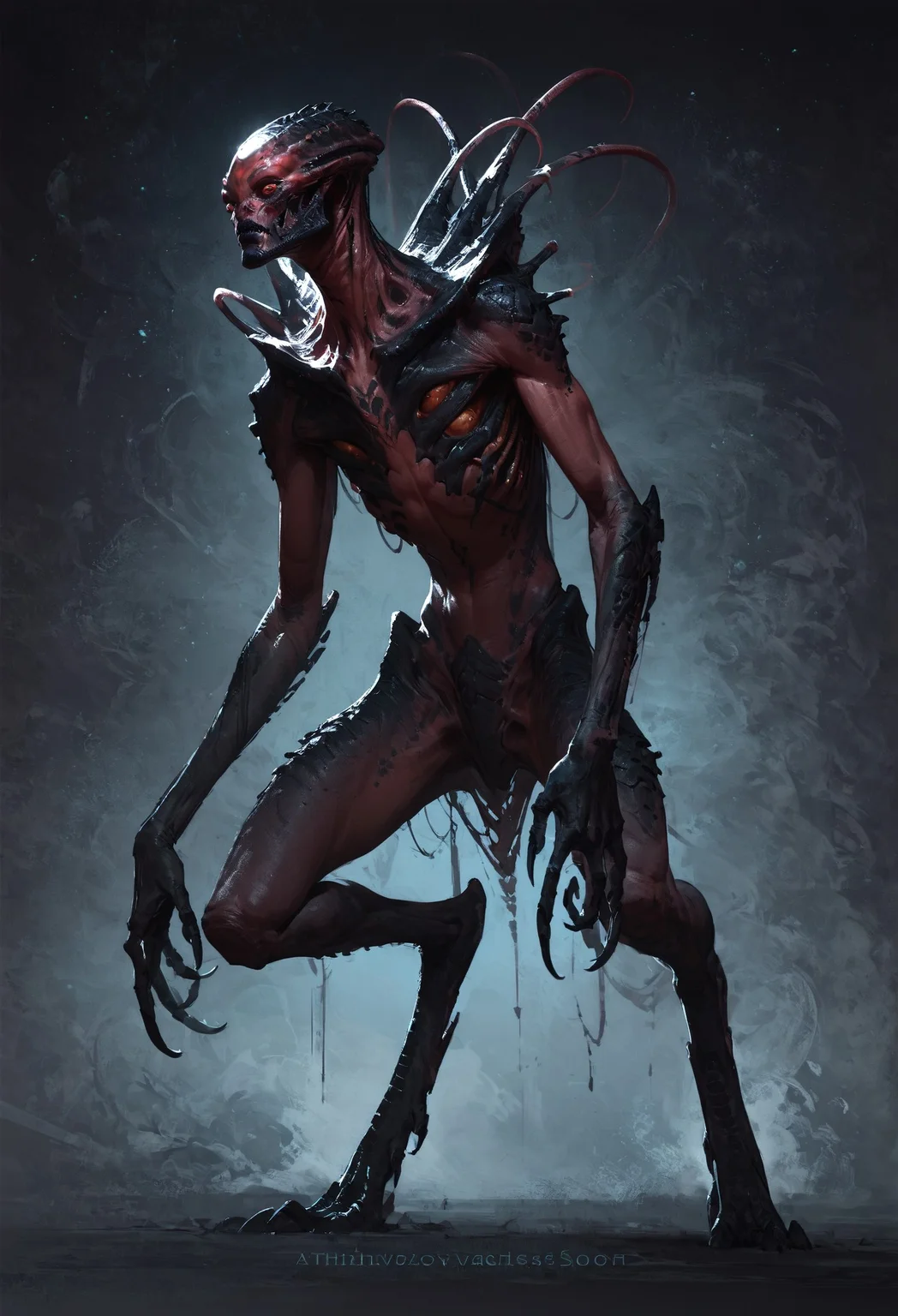 score_9, score_8_up, score_7_up, alien creature, otherworldly, black scales, thin eyes, red theme, black background <lora:pony/twilight_style:0.8> concept art, realistic <lora:pony/alien_concept_art:0.8> <lora:sdxl/sinfully_stylish_sdxl> <lora:pony/potat_alienfier:-0.8>