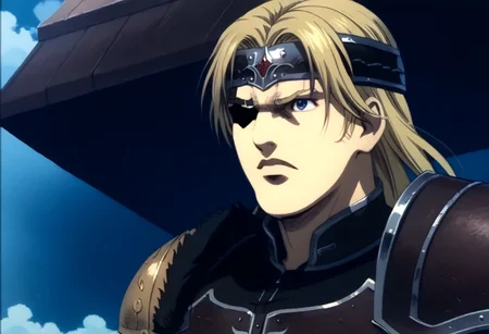 score_9, score_8_up, score_7_up, detailed background, cromartie, 1 boy, shade face, cromartie, simon belmont, simonbel, leather armor, jeweled headband, stylized brown breastplate, shoulder length blonde hair, solo