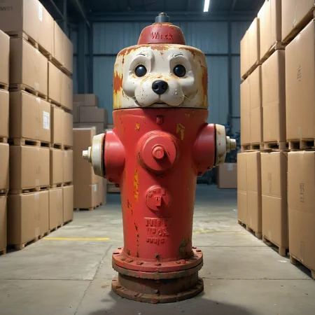 mapl3R1dg3H1drant fire hydrant, rusty, warehouse full of boxes, indoor lighting, light shafts, high quality, dynamic range, cinematic, John Wick <lora:mapl3R1dg3H1drant:0.65>