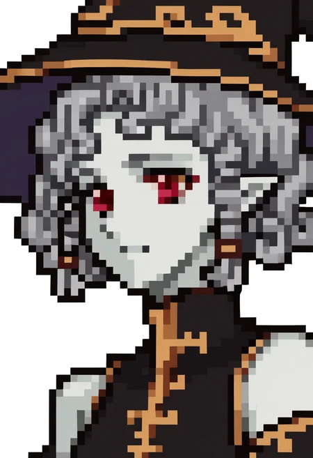 score_9, score_8_up, score_7_up, source_anime BREAK 1girl, solo,
 <lora:zs_FE5PortraitsXL:1> fe5portraits, portrait, white background, close up
 <lora:zs_AgratXL:1> agratsmtvv, curly hair, grey hair, twin braids, colored skin, grey skin, red eyes, pointy ears, witch hat, black dress, detached sleeves,