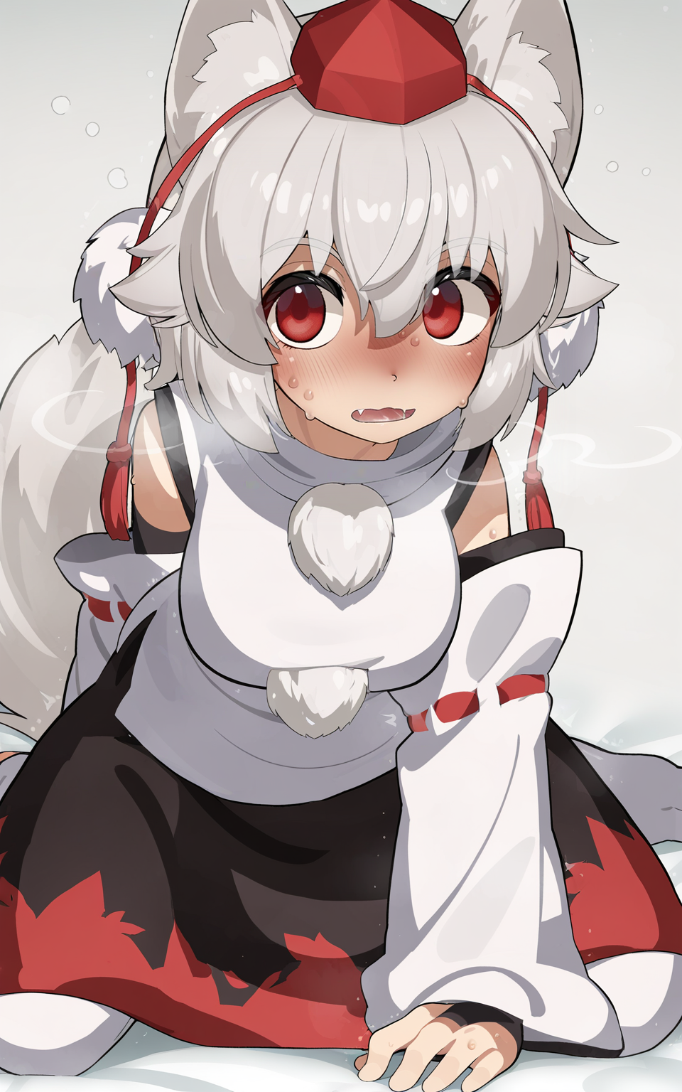 masterpiece, best quality, absurdres, highres, very awa,
<lora:Mizumizuni v1 - NoobAI 1.0 V-Pred:1>
mizumizuni
,wolf girl,short hair,wide sleeves,wolf ears,wolf tail,tokin hat,inubashiri momiji,full body,red hat,touhou,grey hair,breasts,1girl,tail,white thighhighs,skirt,thighhighs,looking at viewer,medium breasts,detached sleeves,grey background,tabi,hat,red eyes,white sleeves,animal ears,black skirt,solo