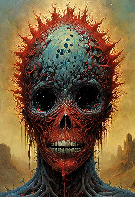 Establishing Shot painting of a ((Virus)) monster (inside bloodstream) in style of [Dean Ellis: Steven DaLuz: 0.3],digital artwork by Beksinski, trypophobia:1.5, glitch, psychedelic:1.9, Psilocybin, trypophobia:1.3, hyper-detailed:1.1, ((best quality)), linquivera, masterpiece, detailed cells, (deep neurons):1.5, blacklight, scar, binary code and digital art, binary code, digital art, ral-dissolve:1.3, liiv, ((background blends with the subject nicely) in the style of EdobHorrorLandscape: digital artwork by Beksinski: 0.6)