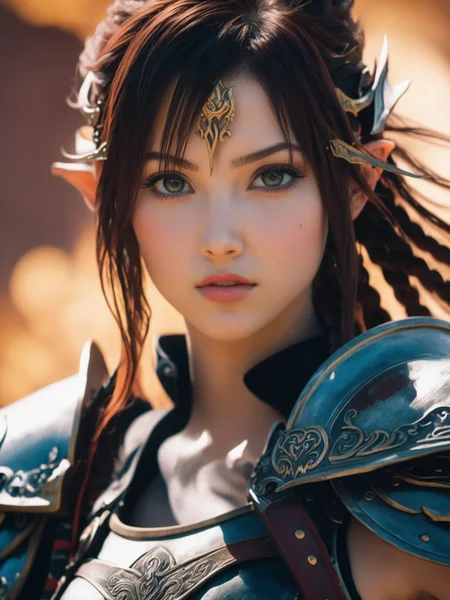 woman warrior, final fantasy still, realistic, extremely high quality RAW photograph, detailed background, intricate, Exquisite details and textures, highly detailed, ultra detailed photograph, warm lighting, 4k, sharp focus, high resolution, detailed skin, (detailed eyes:1.4), 8k uhd, dslr, high quality, film grain, Fujifilm XT3,