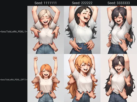 score_9, score_8_up, score_7_up, score_6_up, score_5_up, score_4_up, source_anime, rating_sfw, BREAK 1girl, long hair, shirt, smile, laughing, arms up, torso grab, disembodied limb, tickling, <lora:TickLoRA_PDXL:1>