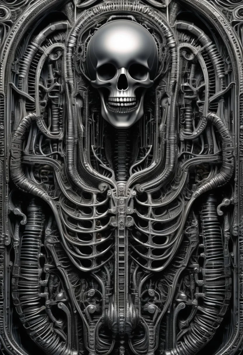 detailxl, high quality,
(black blank background:1.2)
(skeleton, mechanical, bones, muscles, organs, engine, wires:1.4), 
(illustration by HG Giger:1.8)