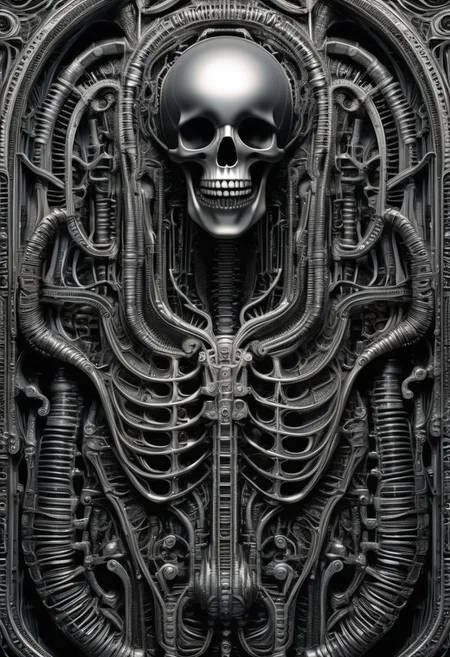 detailxl, high quality,
(black blank background:1.2)
(skeleton, mechanical, bones, muscles, organs, engine, wires:1.4),
(illustration by HG Giger:1.8)