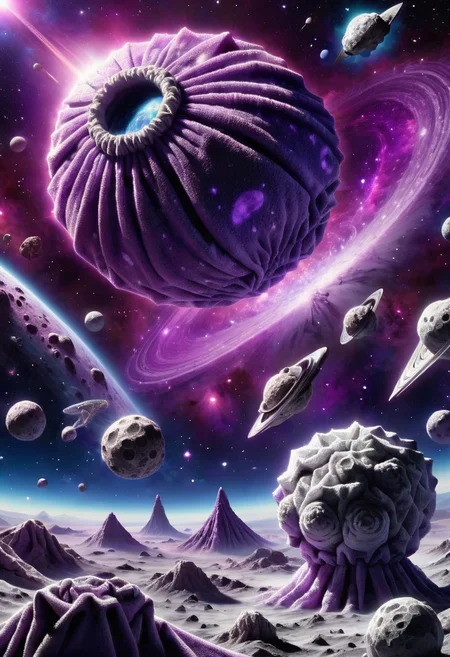 DonMT0w31XL towel, asteroid, extraterrestrial, cosmology, nebula, purple <lora:DonMT0w31XL-000010:1>
