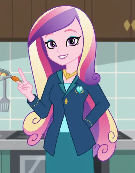 score_9, score_8_up, score_7_up, source_anime, <lora:dean-cadance-movie-ponyxl-lora-nochekaiser:1>, cadance, long hair, very long hair, purple eyes, pink hair, purple hair, multicolored hair, two-tone hair, eyelashes, makeup, eyeshadow, skirt, formal, suit,, kitchen, cooking, apron, cutting vegetables, home cooking, smile, v, v over eyes,, looking at viewer, solo,, dutch angle, cowboy shot