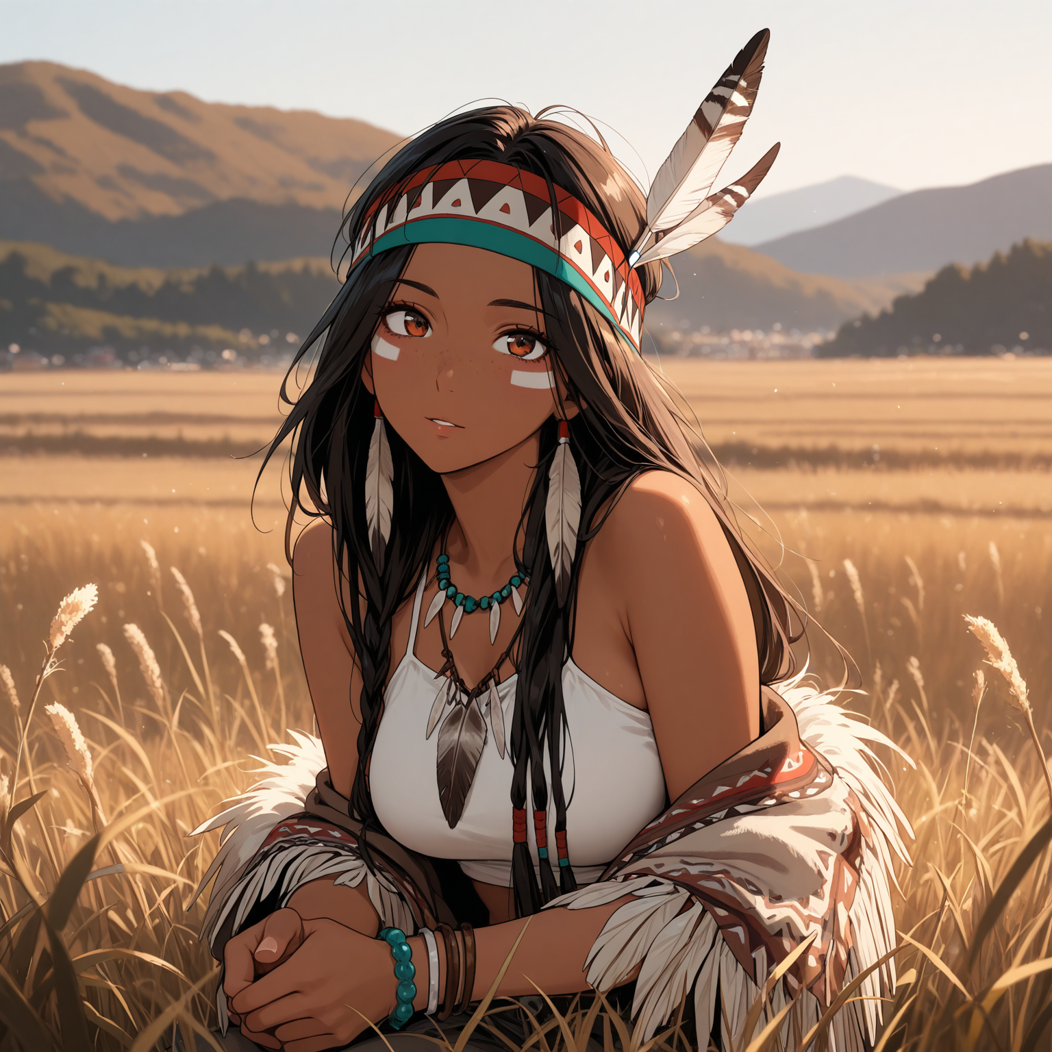masterpiece, best quality, amazing quality,  native american, outdoors