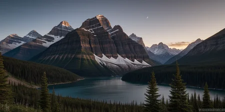 Beautiful outdoor, nature, no humans, mountain, glacier national park, dark twilight, forest, masterpiece, sharp focus, photorealistic rendering, extremely detailed