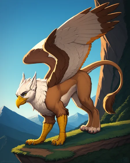 score_9, score_8_up, score_7_up, intricately detailed,
<lora:ZaushAdam_Wan_for_PonyXL:1>, zaush
low angle shot,
1boy(feral furry, gryphon, solo, closeup, side view, eagle head, large wings folded behind his back, active pose, looking at the viewer, solo, standing on all fours on a mountain cliff, full body, rating_safe), beautiful forested mountains, fantasy world, summer, sunshine, epic lighting|
<lora:xl_more_art-full_v1:0.4>,
<lora:add-detail-xl:0.4>