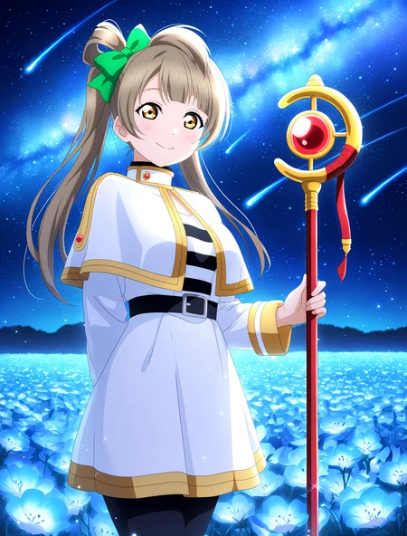 <lora:Koto-Umi-Riko-Shizu-Setsu-LLAS-NoobAIXLV10-V1:1> <lora:sdxl-boldline:-1.5>
(llas:1.4), (masterpiece, very aesthetic, absurdres, very awa:1.4), highres, best quality, newest, perfect anatomy, perfect lighting, anime coloring BREAK
sparkle, light particles, light rays, rim lighting, depth of field, blurry background BREAK
1girl, solo, looking at viewer, cowboy shot BREAK
minami kotori, twintails, (yellow eyes:0.8), frieren cosplay, white capelet, long sleeves, holding staff, casting spell BREAK
big pupils, (detailed eyes:1.2), large breasts BREAK
outdoors, night, (nature, scenery), (blue theme), nemophila \(flower\), blue flower, flower field, (starry sky, milky way:1.3), shooting star, cometâââ