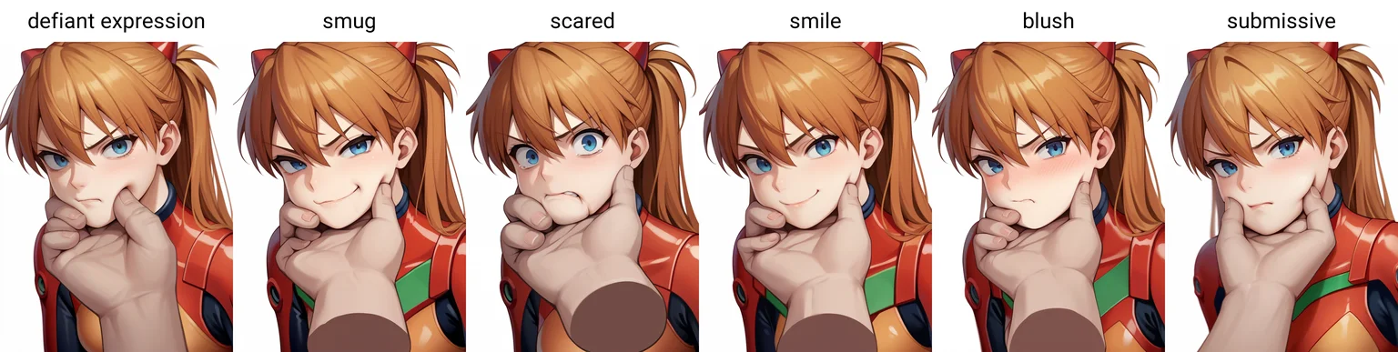 score_9, score_8_up, score_7_up, score_6_up, score_5_up, score_4_up, BREAK, source_anime,
chin grab, 1girl, asuka langley, red plug suit, looking at viewer, defiant expression, upper body,
1boy, disembodied limb, disembodied arm,
white background <lora:VillainousFaceHoldXLv2:1>