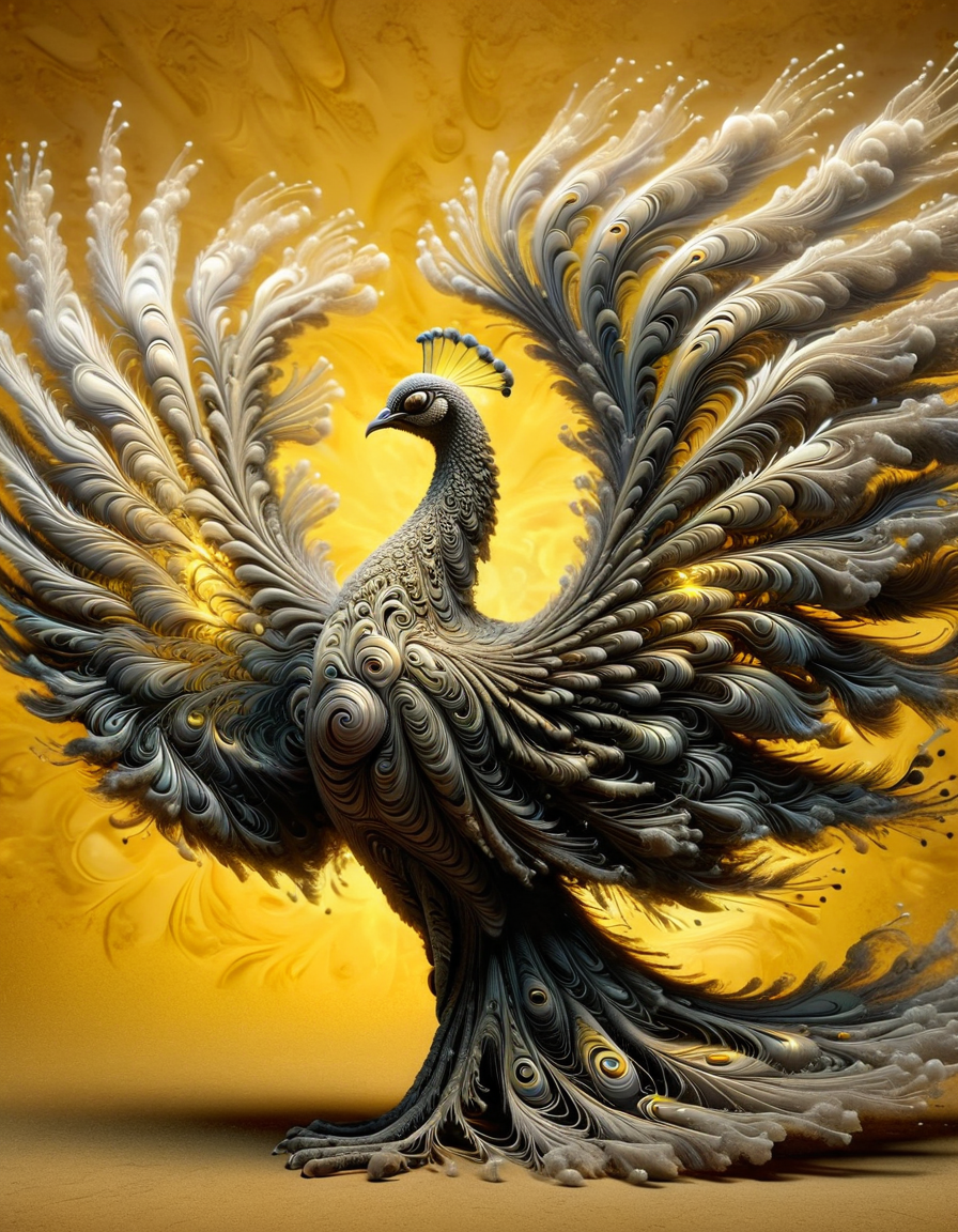 Neo-classicism, quantum fluctuations in a beautiful peacok winged, dynamic HDR lighting, yellow fractal background <lora:ral-cnvctncrnts:1> ral-cnvctncrnts