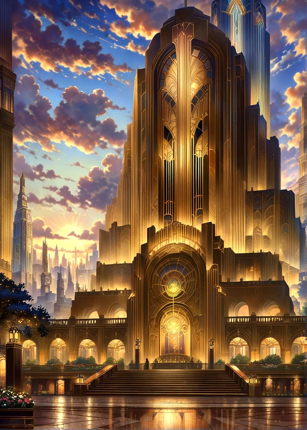 score_9, score_8_up, score_7_up,
<lora:Art_Deco_(Architecture)_(SDXL)_(AD):1> Art Deco, scenery, architecture, monumental architecture, building, city, cityscape,
8K, In'ei, chiaroscuro, rim lighting, perfect depth of field shot, beautiful, subsurface scattering, idealized city, wide beautiful boulevards, busy city center, parks and manicured lawn areas, large parks, plazas, detailed fluffy anime clouds, skyscrapers, made out of limestone, art deco windows, photographic realism, soft lighting, soft shading, art by Thomas Kinkade,
BREAK zPDXL, zPDXLxxx, <lora:wowifierXL:0.2> art by mooncryptowow <lora:sdxl_lightning_8step_lora:0.4> <lora:detailed_notrigger:0.5>