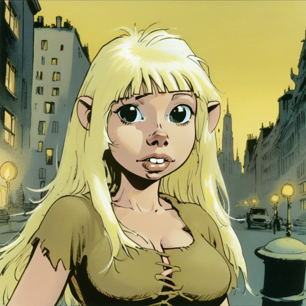 szninkiel Gwel girl in big city cartoon<lora:szninkiel:0.8>