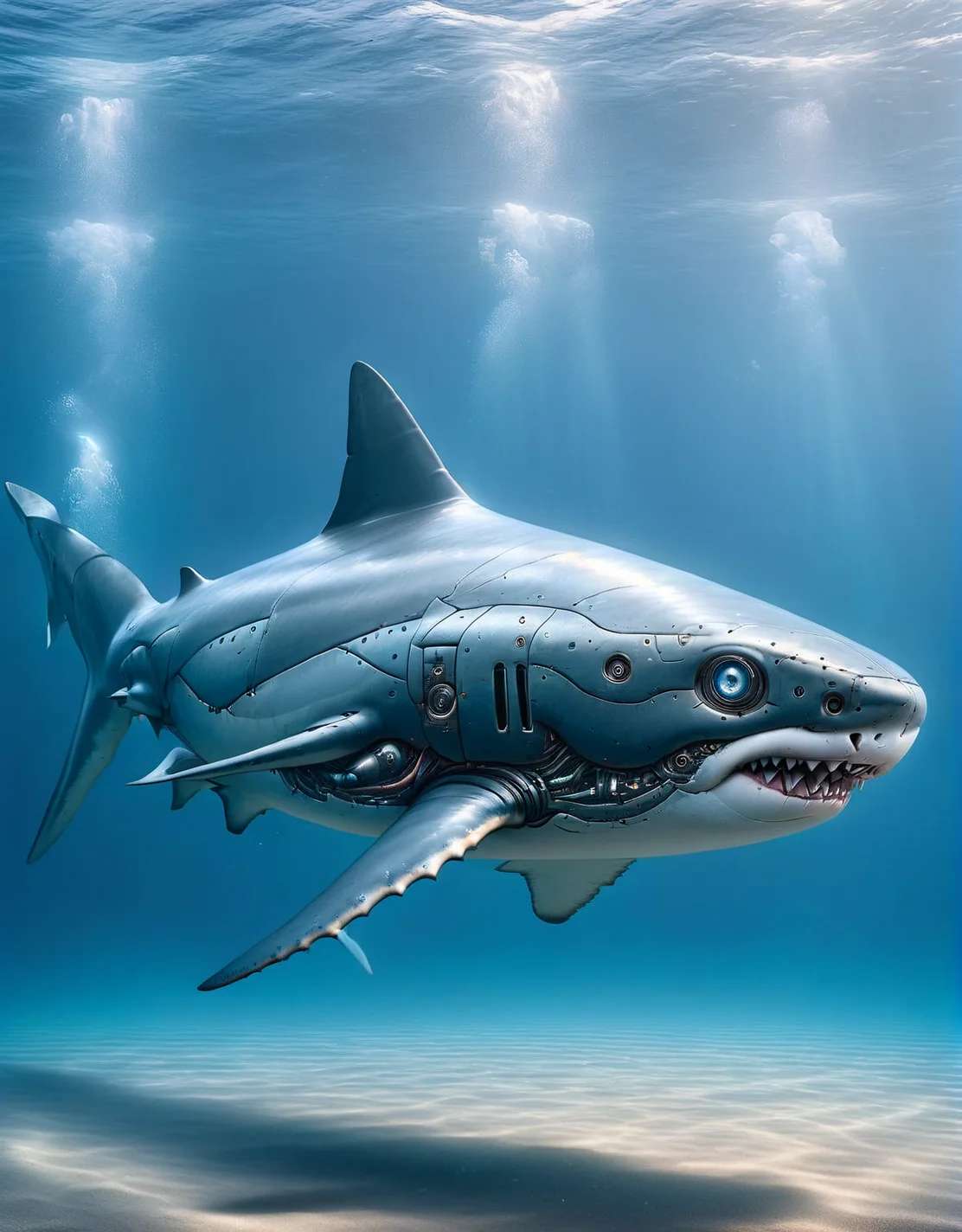A ais-rbts shark, patrolling the ocean depths. <lora:ais-rbts-sdxl:1>, masterpiece, uhd, 4k