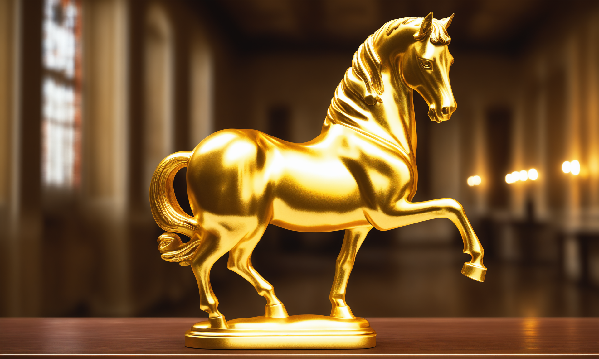 <lora:goldcarvingcd_xl-000006:0.8>,a statue of a horse made of golden in office scene,goldcarvingcd_xl,gold carving,indoors,chinese zodiac,wooden table,cutie,cute,still life,animal statue,front view,facing viewer,looking at viewer,(Unbelievable Digital Artwork:1.3),fine art,CGSociety,ArtStation,master works, emotional, harmonious, high budget, moody, epic, gorgeous, perfect lighting, realistic, photorealistic, photographic, photo (medium),real, moody lighting, volumetric lighting, reality ray tracing, 8K, HDR, UHD, masterpiece, best quality, highly detailed, high resolution, finely detail, extremely detailed, ultra detailed, wallpaper