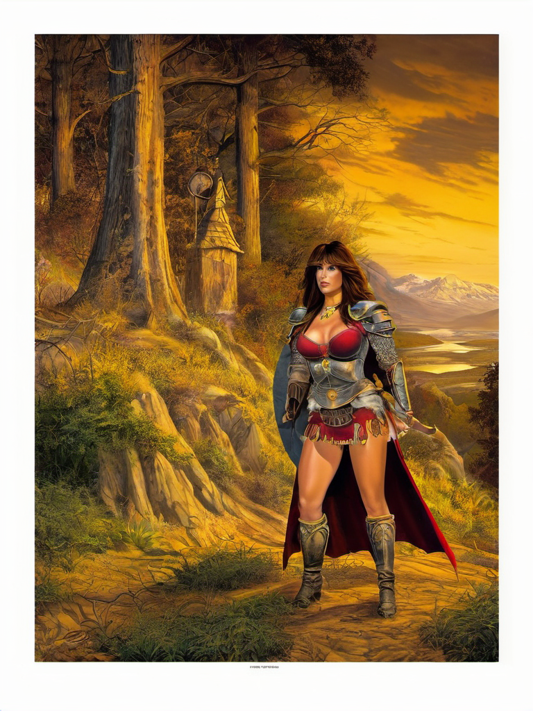 fantasy illustrations of by Elmore_Style_LX , Witches and warriors, sexy, skimpy, slutty, supermodel witch, adventure, cinematic, epic outdoor location, fantasy illustration, cinematic scene by forgotten realms, 1woman barbarian, skimpy armor, Huge breasts, bikini armor, sexy barbarian nude , with sword with a magic items, in the background epic winter sunset Fantasy masterpiece by Larry Elmore , dragonlance , <lora:Elmore_Style_LX-000010:0.7>