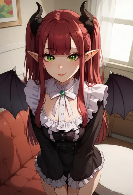 score_9,score_8_up,score_7_up,<lora:Expressive_H:1>,expressiveh,source_anime,best quality,masterpiece, high detail, high quality, high eye detail, high face detail, high body detail, depth of field,
(1girl), ((solo)), ((adult)), 24 years old, medium breast, ((big ass)), on a bed,
<lora:Marin_Kitagawa_My_Dress-Up_Darling__-_Pony_XL:.8>, Marin Kitagawa, Liz-kyun, 1girl, (solo), ((pointy ears)), ((horns)), ((green eyes)), ((red hair)), cosplay, long hair, ((demon horns)), ((demon wings)), two side up, wings, frills, long sleeves, demon girl, blunt bangs, couch, shirt,
Look at the viewer seductive smile,
((Dutch angle 60)), (((top view))), standing, portrait, Front view,