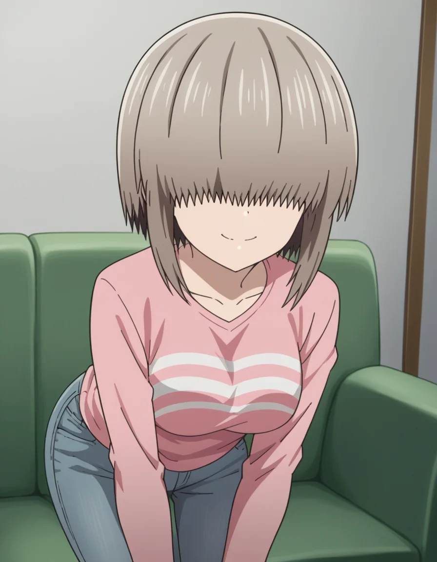 score_9, score_8_up, score_7_up, source_anime,
yanagiuzaki, <lora:yanagi-uzaki-s2-ponyxl-lora-nochekaiser:1>,
yanagi uzaki, short hair, bangs, grey hair, hair over eyes, covered eyes, long bangs, sidelocks, medium breasts,
shirt, long sleeves, pink shirt, collarbone, pants, denim,
indoors, bent over, smile,
looking at viewer, cowboy shot, solo, dutch angle,