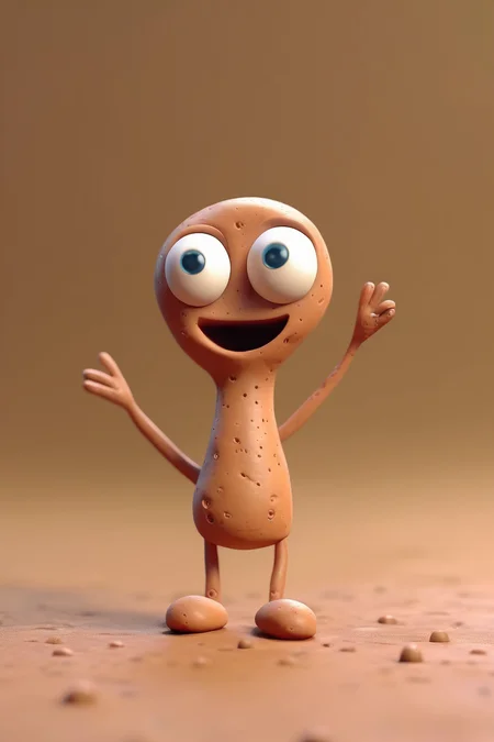 <lora:Clay Animation:1>Clay Animation - soft small character with tiny arms and legs. cute. 3D. pixar. aardman. clay. happy. clumsy.