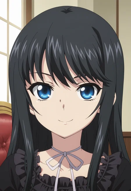 score_9, score_8_up, score_7_up, score_6_up, score_5_up, score_4_up , anime coloring ,BREAK source_anime, anime,screencap,
1girl, solo, natsukim,black dress, gothic dress <lora:PonyXL STB Natsuki V1:1>
indoors,
smile, looking at viewer, upper body
