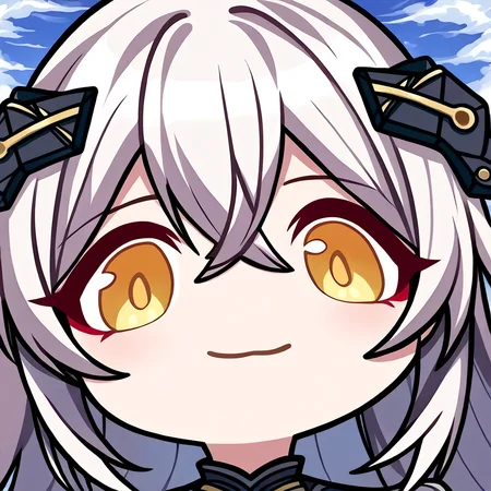source_9,source_8_up,source_7_up,source_anime,
<lora:tareusxl-pony:0.8>,tareusxl,white hair,hair between eyes,long hair,side bangs,tareus bodysuit,black metal gloves,yellow eyes,red eyeliner,black hair ornament,
<lora:meme_mutsukiface_ponyXL:1>,mutsukiface,chibi,portrait,smile,closed mouth,close-up,