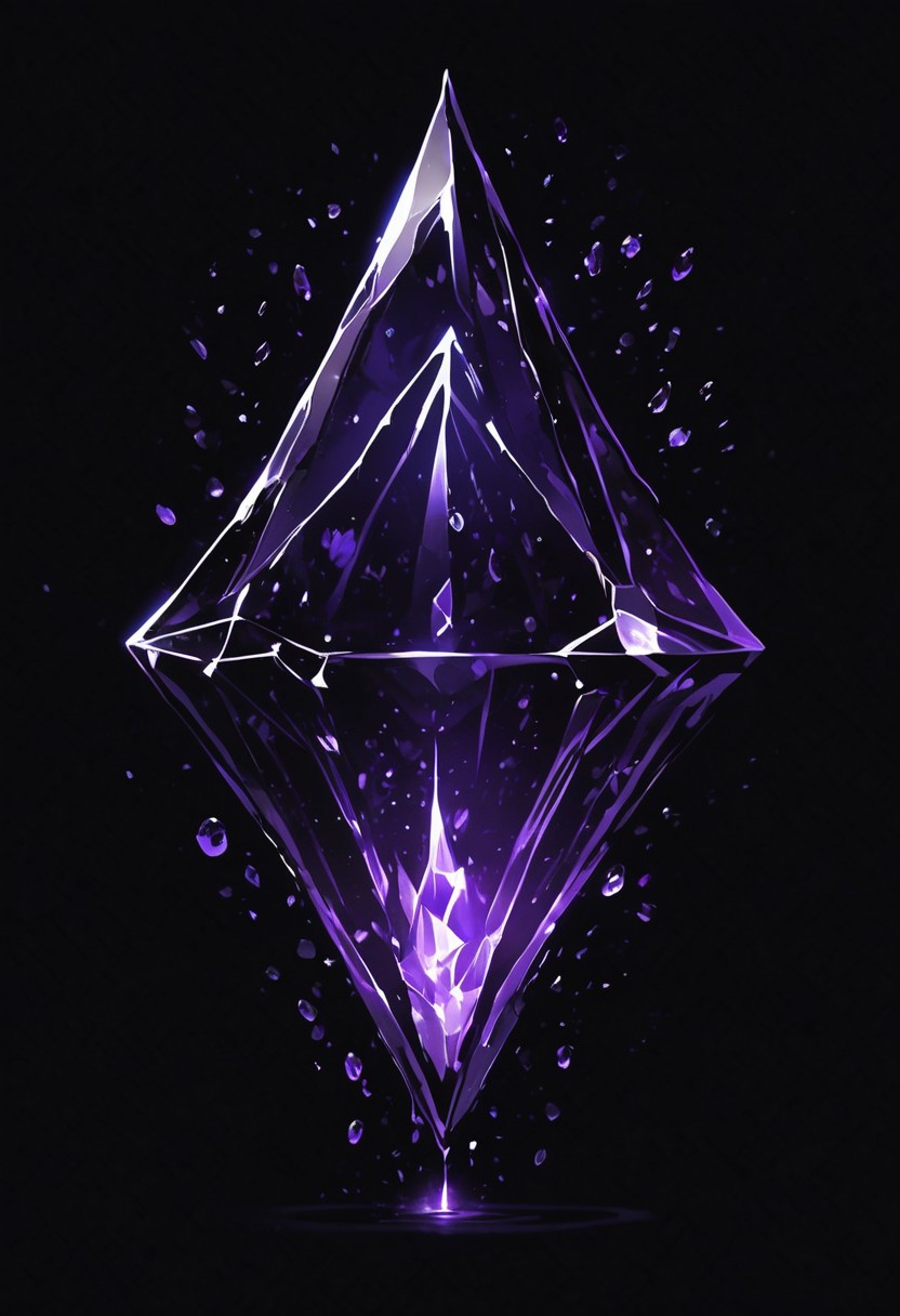 (masterpiece), best quality, Symphtia-Style, Anime, (Floating Diamond, Dripping Liquid), Black Background, No Humans, Black and Purple Theme, (Ancient Runes, Glowing Runes), Symphtia-Style, Zyrnox-Exoterra Style