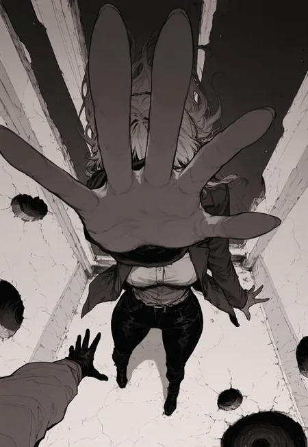 score_9, score_8_up, score_7_up, masterpiece, best quality, very aesthetic, incoth, (incase:0.6), detailed face, (dynamic:1), r17329_illu, perspective, reaching out hand, pov, standing on edge, from below, hole, female hand, pulling inside,