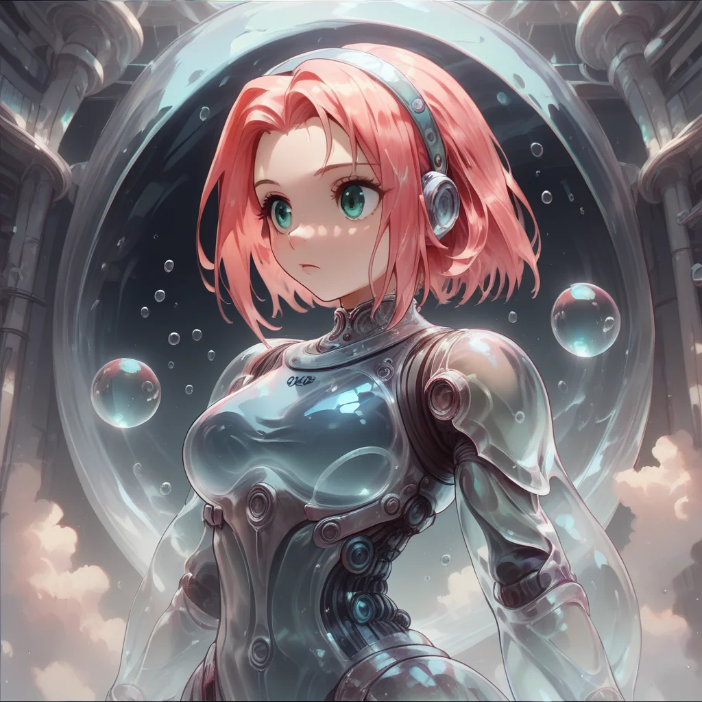score_9, score_8_up, <lora:BubblyTech_PonyXL_B-000013:1>,bubblytech ,scifi, transparency, caustics , iridescent,
haruno sakura , 1girl, cowboy shot, forehead protector, glint, headband