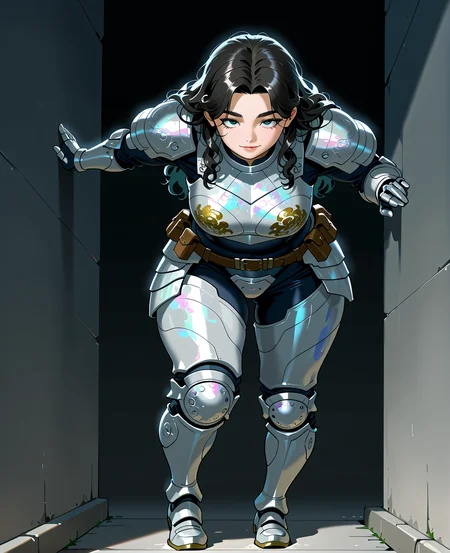 PonyScores7, source_anime, ah1, <lora:natsumi_style:0.5>, <lora:by_usakun-pony:0.4> by usakun, <lora:Akina_Bbw_Style_-_PonyXL:0.2> AkinBw
BREAK 1girl, (curly hair), long hair, (black hair:1.3), mature female, (parted hair:1.7), (round face:1.2), (thick eyebrows:1.5), (curvy), round-chin, (greenish hazel eyes), caucasian, (downturned eyes:1.4), (plump face), messy hair, <lora:Round_face:0.1>, <lora:ETO_OCPonyXL:0.5> eto_oc, skindentation, (plump), thick thighs, wide hips, busty, voluptuous, kinky curls, lips, <lora:venus body PonyXL:0.4>,  (cozy, smile), (Leaning against a wall one foot up with a mysterious grin,), (Pedal boat), looking at viewer, (<lora:Some_Kind_of_Iridescent_Damascus_Steel_XL:0.8> Iridescent Damascus, (iridescent damascus armor:1.4),  sleek metallic with shifting colors of blue, silver, and gold, smooth surface with intricate texture, glowing subtle highlights, polished armor with minimalistic design, light reflections creating a fluid, liquid-like effect, modern and elegant armor with a futuristic feel, <lora:Terraformars:0.2> terraformarsmoviebodysuit, armored bodysuit, boobplate, shoulder pads, wrist guards, gloves, utility belt, belt pouch, hip armor, crotch plate, thigh armor, knee pads, shin guards, armored shoes)
BREAK <lora:xl_more_art-full_v1:0.2>, <lora:shinyskin2:0.2> glistening skin, <lora:aesthetic_anime_v1s:0.2>, <lora:Expressive_H:0.2> Expressiveh, <lora:hairdetailpxl:0.2> hairdetailpxl, <lora:EpicF4nta5yXL:0.2>, <lora:detailxl:0.2> detailxl, <lora:Fant5yP0ny:0.2>, best quality, amazing quality, best aesthetic, absurdres, <lora:expressive eyes:0.2> expressive eyes, <lora:eyedetailpxl:0.2> eyedetailpxl, illustration, Volumetric_Lighting, ultra-detailed, very aesthetic, intricate details, 8k, masterpiece, best_quality 
BREAK (Low angle (from behind) view Extreme Close shot (focus on feet)) 
BREAK <lora:Eyes_High_Definition:0.3> EyesHD, Stable_Yogis_PDXL_Positives, AS-Adult, <lora:Complicated fantasy portrait - XL Pony V2.0:0.4>, bad-hands-5