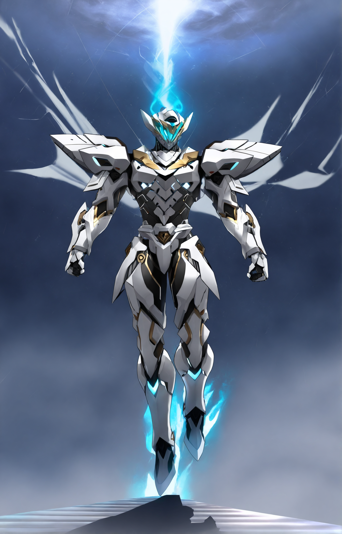 8k, best quality, masterpiece, (ultra-detailed:1.1), (high detailed skin), 
<lora:LKtrainre-A3-Tanger-000010:0.7>, Sam /(honkai: star rail/), armor, white armor, 1boy, male focus, helmet, 
full body, 
illustration,robotic figure descending from the heavens,gleaming metal surface,emitting a soft glow,as it gracefully descends,lighting up the darkness below,a scene of futuristic wonder and awe,darkened earth below,dismal sky above,fiery meteors streaking through the atmosphere,creating a stark contrast of light and shadow,viewed from a dynamic perspective,the hero's arrival is heralded.