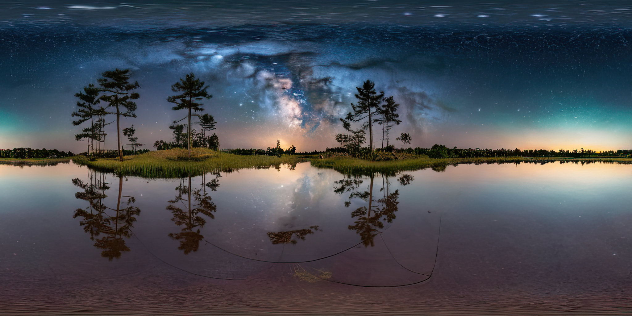 360panorama,Centered Horizon,No seams,<lora:HMSGXL_epoch_9:1>,A Sun,<lora:åå½±XL:1>,(masterpiece),(best quality),(ultra-detailed),outdoors,sky,cloud,water,tree,no humans,night,star \(sky\),nature,night sky,scenery,forest,starry sky,reflection,ripples,reflective water,illustration,disheveled hair,detailed eyes,perfect composition,moist skin,intricate details,earrings,by wlop,outdoors,sky,cloud,water,tree,no humans,night,star \(sky\),nature,night sky,scenery,forest,starry sky,reflection,ripples,reflective water,exalted,light translucent,glowing,strong colors,detailed,intricate,fine detail,cinematic,very,focused,magical,colorful,mystical,illuminated,sharp focus,