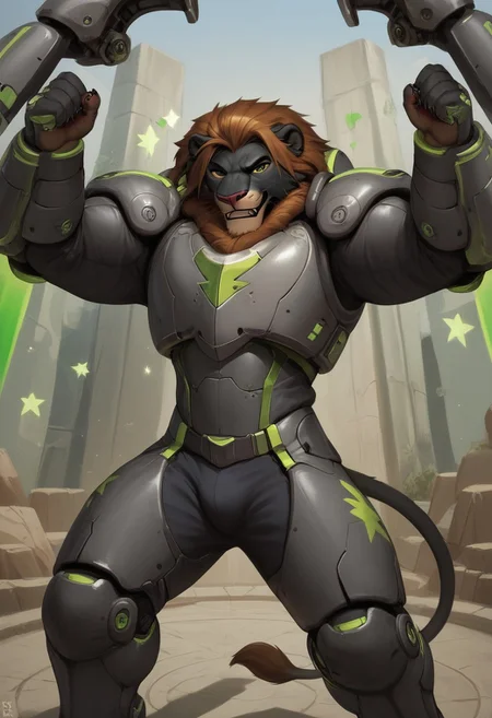 score_9, score_8_up, score_7_up,
1boy, solo, torso view,<lora:Anthro_Lionlioness_PONY_XL:1>,
(anthro lion:1.2), lion male, (((black fur1.3))), fangs, claws, wearing green power armor,helmet,armor,arm cannon,power suit, green power suit, black fur, brown mane, <lora:Furry_Lora_Panther:0.8> very intricate, high quality details,vibrant, highly detailed, award-winning, professional,anime artwork, dynamic pose, action pose, intense, fun,