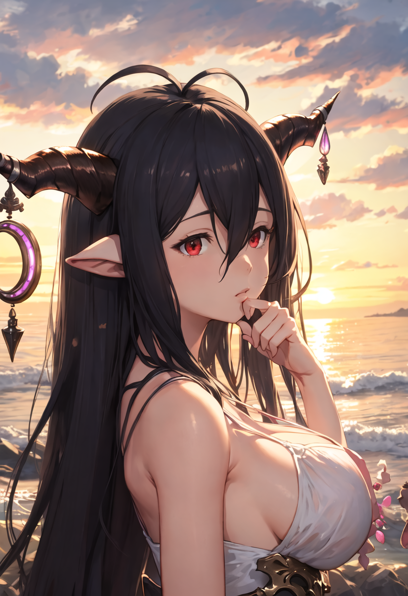 {safe:1.10}, best quality, masterpiece, highres, solo, {danua_granbluefantasy:0.90}, profile, from_side, upper_body