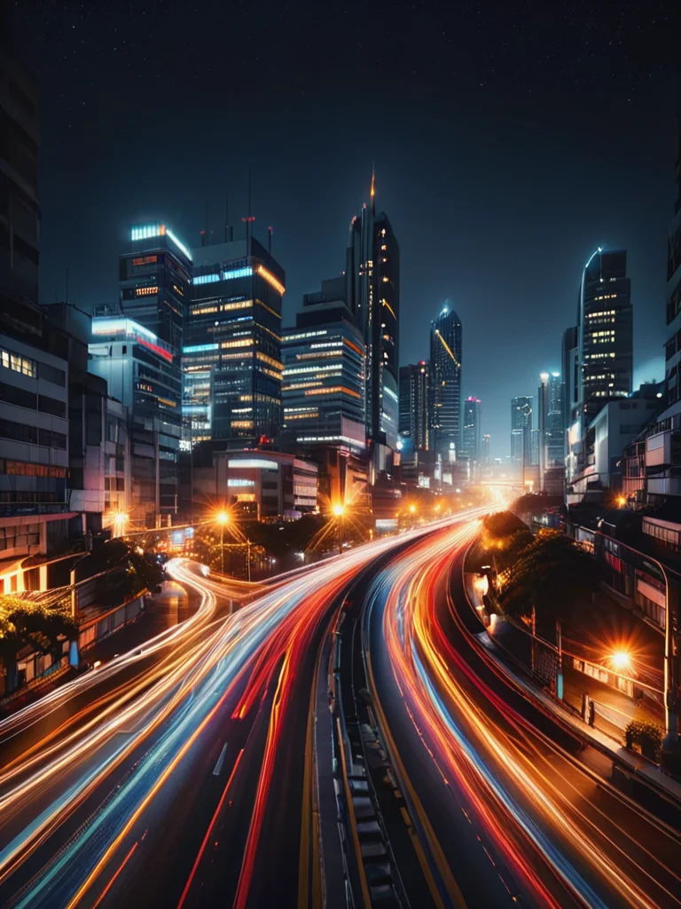 ral-exposure, a city at night with a long highway <lora:ral-exposure-sdxl:1>