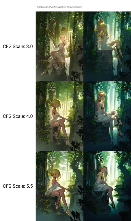 artist:[ekrea jan|diyokama|say hana|yoneyama mai|lam \(ramdayo\)], 1girl, blonde hair, pointy ears, solo, toga, white dress, armlet, looking at viewer, ancient greek clothes, see-through clothes, shawl, greco-roman clothes, loose hair strand, gold choker, bare shoulders, gladiator sandals, foot dangle, parted lips, looking at viewer, colored eyelashes, long eyelashes, half-closed eyes, thick eyebrows, green eyes, smile, detailed, sitting, throne, dark clouds, backlighting, outdoors, from side, skindentation, bright, backlighting, dappled light, tree shade, colorful, green theme, forest, waterfall, masterpiece, best quality, very awa, absurdres
<lora:noobai_vpred_1_aesthetic_quality_modifiers_complete_v2:1>